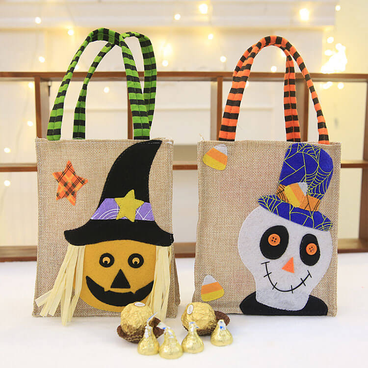Linen Halloween Trick or Treat Candy Bag - Skeleton