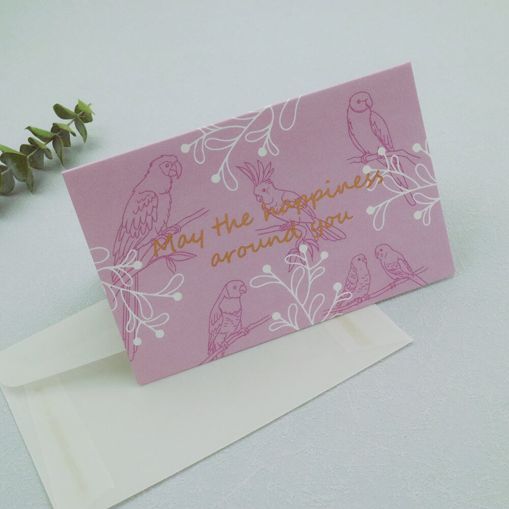 Parrot Wild Birds & Leaves Greeting Card With Envelope